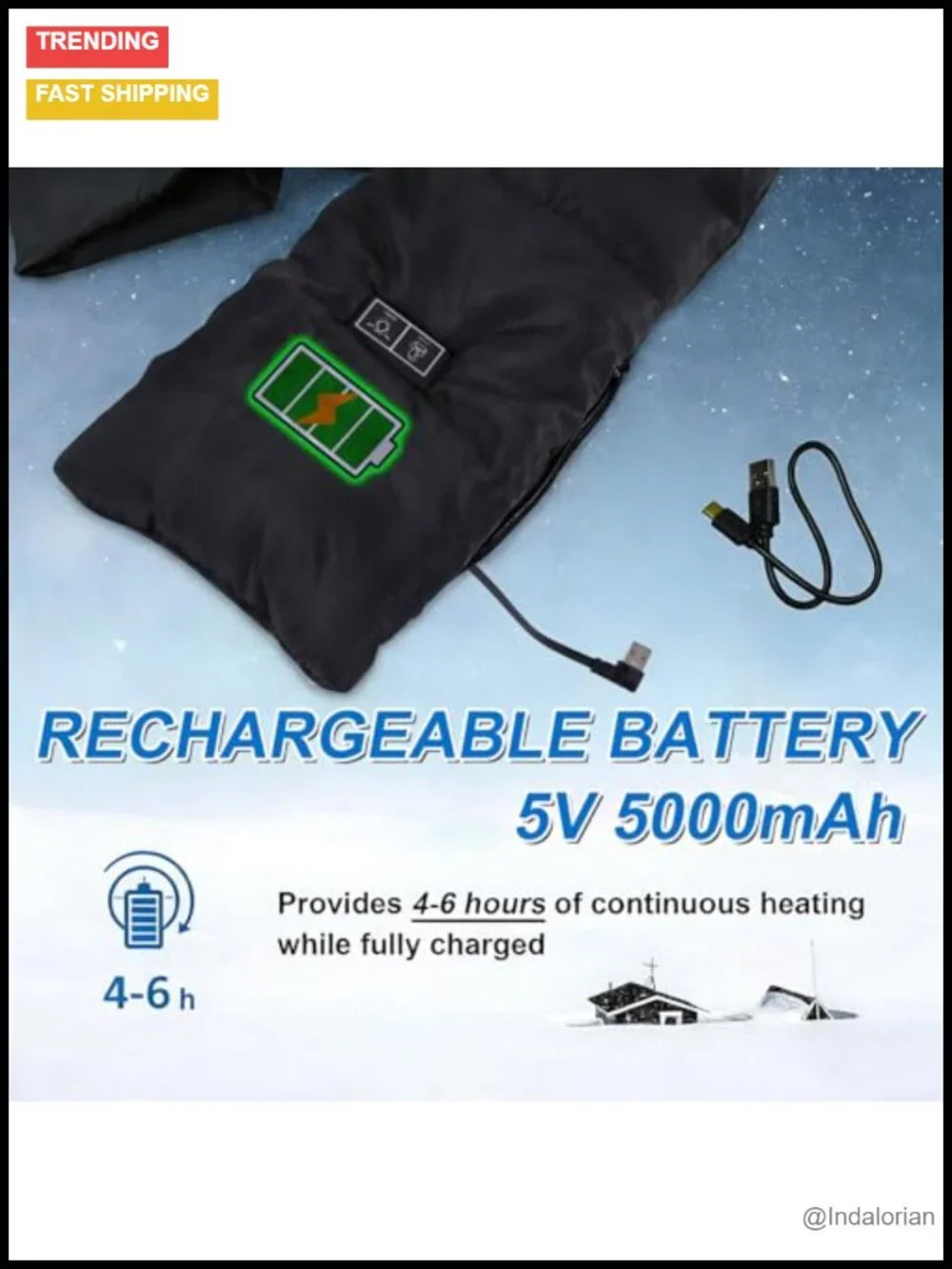 Heated Scarf with Hidden Hat, Rechargeable Battery, 3 Heat Settings, Winter